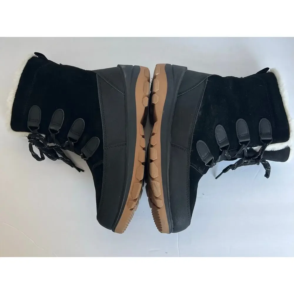Universal Thread Black Leather Faux Fur Waterproof‎ Ankle Winter Snow Boots 7W